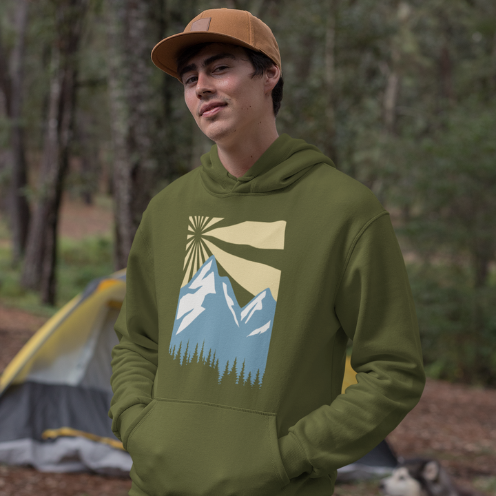 Man with Mountain and Sun hoodie