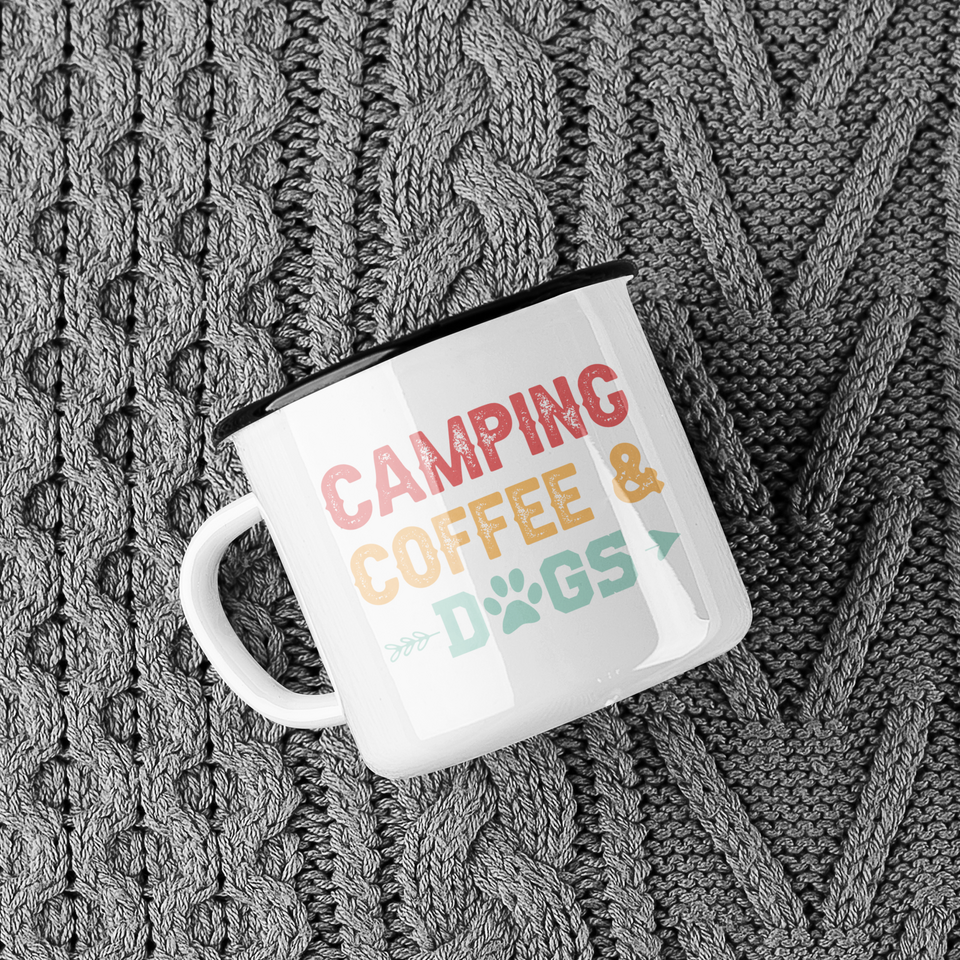 Enamel mug camping, coffee & dogs