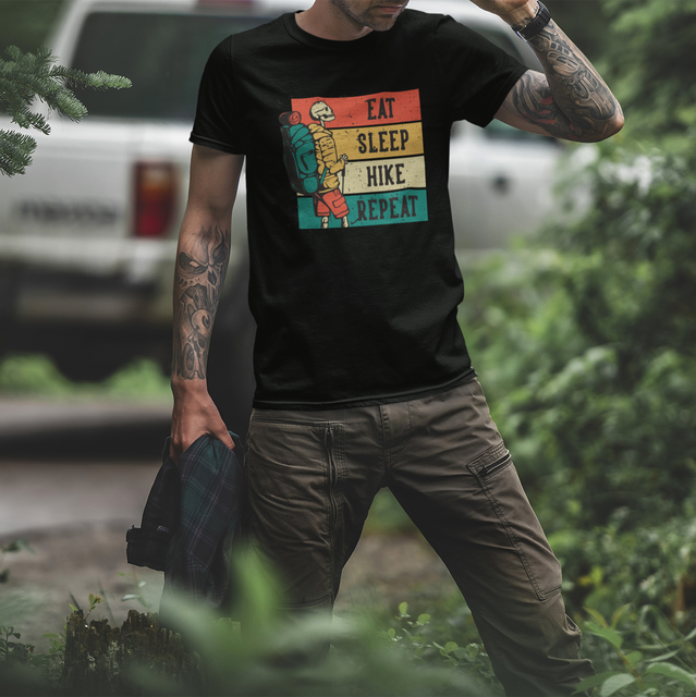 Man in Eat Sleep Hike Repeat T-Shirt