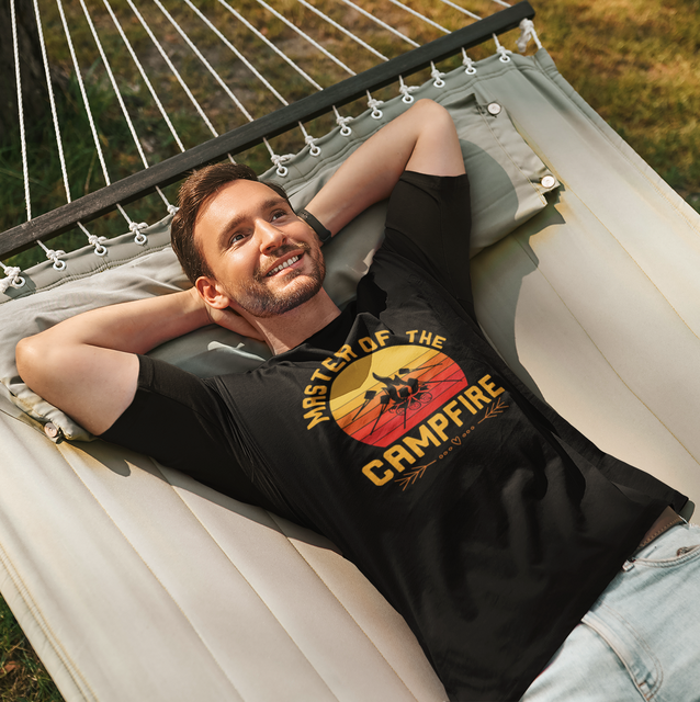 Man in Master of the Campfire tee